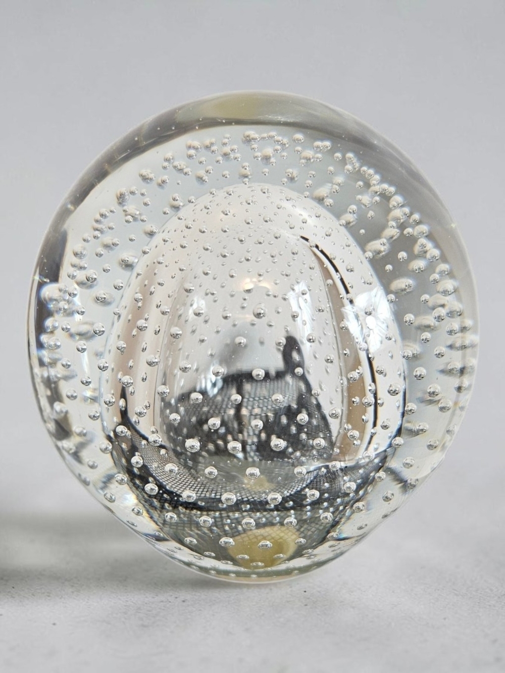 Vintage Pilgrim Glass Paperweight Hand Blown Controlled Bubble MCM Orb Clear
